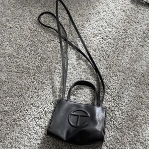 Black Leather Crossbody Mini Bag with TELFAR Logo
